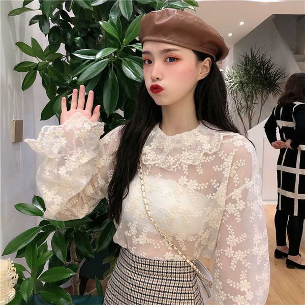 fashion cut out translucent horn long sleeve slim elegant shirts summer white lace shirt women blouses and 210601
fashion cut out translucent horn long sleeve slim elegant shirts summer white lace shirt women blouses and 210601