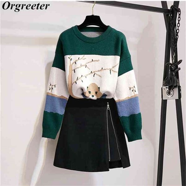 fall winter casual women two piece set cartoon animal jacquard stitching sweater and a-line mini skirt student sets 210602, White
fall winter casual women two piece set cartoon animal jacquard stitching sweater and a-line mini skirt student sets 210602, White
