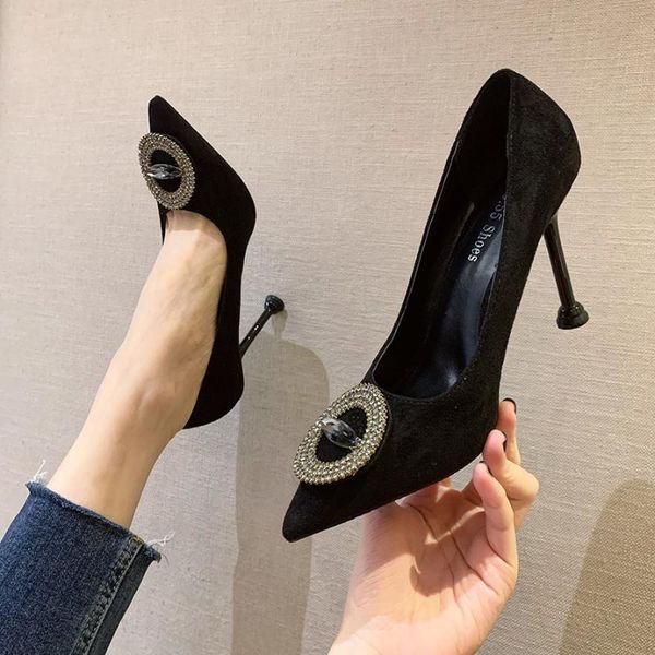 dress shoes fashion round crystal buckle party women pumps pointed toe concise flock high heels 10cm women's shallow, Black
dress shoes fashion round crystal buckle party women pumps pointed toe concise flock high heels 10cm women's shallow, Black