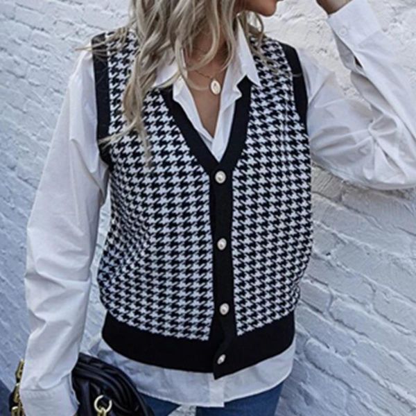 2021 women's fashion thousand bird check pearl button cardigan knitted casual loose sweater vt, Black;white
2021 women's fashion thousand bird check pearl button cardigan knitted casual loose sweater vt, Black;white