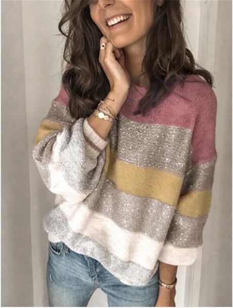 autumn fashion pullovers women's round collar multicolor striped patchwork long sleeve sweater casual loose knitwear sweaters, White;black
autumn fashion pullovers women's round collar multicolor striped patchwork long sleeve sweater casual loose knitwear sweaters, White;black