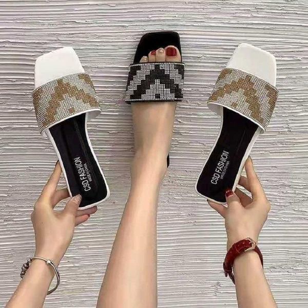 slippers fashion rhinestone square head striped women's summer ladies flip flops big size flat sandals slides open toe, Black
slippers fashion rhinestone square head striped women's summer ladies flip flops big size flat sandals slides open toe, Black