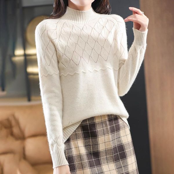 women's sweaters autumn and winter ladies pullover knit 100% pure cardigan sweater half high neck thick warmth hollow all-match blouse, White;black
women's sweaters autumn and winter ladies pullover knit 100% pure cardigan sweater half high neck thick warmth hollow all-match blouse, White;black