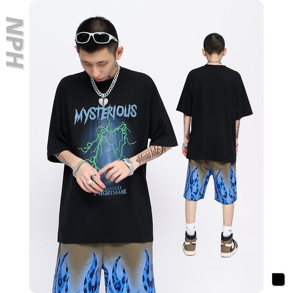 nph national fashion street loose hiphop hip hop lightning print and women's tee short sleeve trend t-shirt, Black
nph national fashion street loose hiphop hip hop lightning print and women's tee short sleeve trend t-shirt, Black