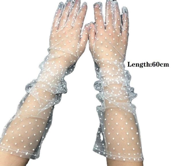 five fingers gloves 1 pair women short tulle stretchy lace spots full finger mittens mesh white black dot long 60cm, Blue;gray
five fingers gloves 1 pair women short tulle stretchy lace spots full finger mittens mesh white black dot long 60cm, Blue;gray