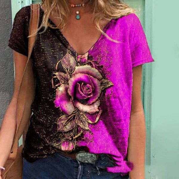 women's t-shirt fashion street hipster pullover female s-2xl summer casual v-neck multicolor rose print short-sleeved loose chemise fem, White
women's t-shirt fashion street hipster pullover female s-2xl summer casual v-neck multicolor rose print short-sleeved loose chemise fem, White