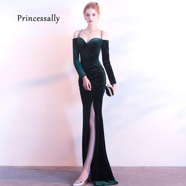 party dresses velour mermaid evening dress long sleeve boat high split slim elegant engagement formal gown vestido de festa, White;black 
party dresses velour mermaid evening dress long sleeve boat high split slim elegant engagement formal gown vestido de festa, White;black