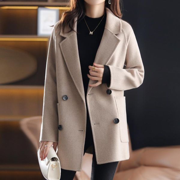 women's wool & blends autumn and winter woolen overcoat loose leisure double-sided jacket small suit collar, Black
women's wool & blends autumn and winter woolen overcoat loose leisure double-sided jacket small suit collar, Black
