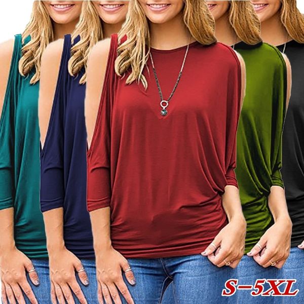 summer autumn solid off shoulder t-shirt loose large women's wear, White 
summer autumn solid off shoulder t-shirt loose large women's wear, White