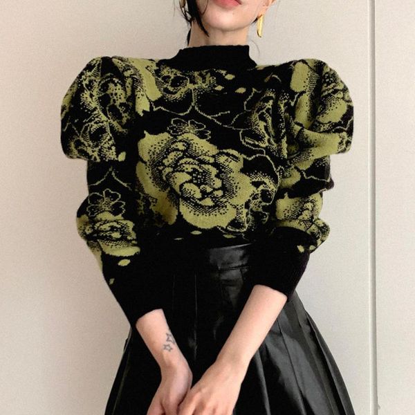 women's sweaters korean chic retro o neck pullover sweater women autumn winter jacquard design loose knitted puff sleeve elegant pull, White;black
women's sweaters korean chic retro o neck pullover sweater women autumn winter jacquard design loose knitted puff sleeve elegant pull, White;black