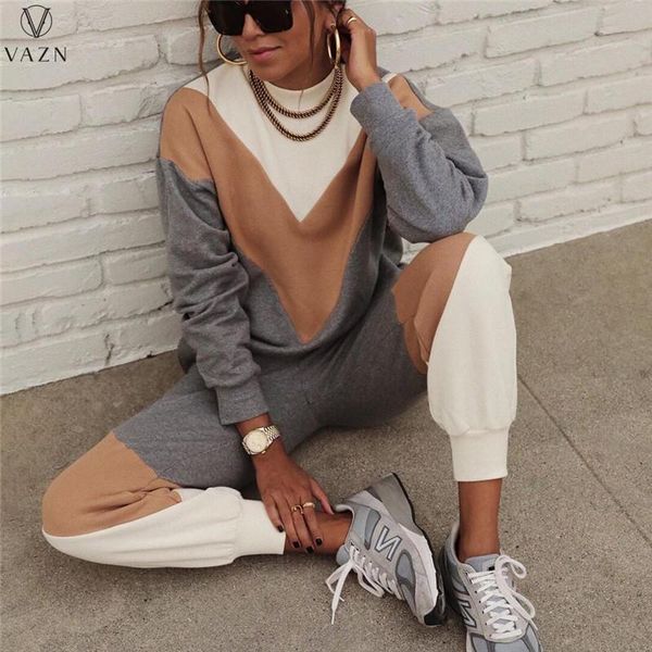 women's two piece pants vazn 2022 luxury designer women suit street girl style long sleeve round neck elastic stitching color sets, White
women's two piece pants vazn 2022 luxury designer women suit street girl style long sleeve round neck elastic stitching color sets, White
