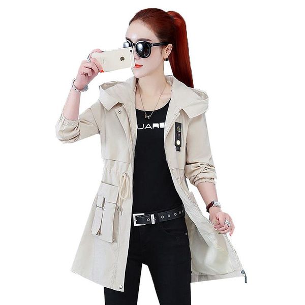 women's trench coats 2021 spring autumn windbreaker mid-length hooded zipper female outerwear slim ladies elegant cardigan jacket, Tan;black
women's trench coats 2021 spring autumn windbreaker mid-length hooded zipper female outerwear slim ladies elegant cardigan jacket, Tan;black
