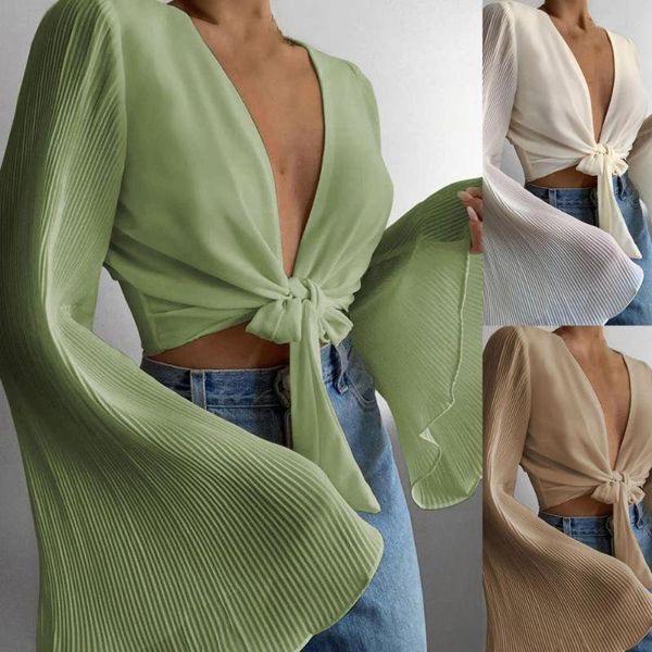 women's blouses & shirts 2021 summer fashion blouse bowknot bandage long trumpet sleeves breathable deep v-neck solid color top, White
women's blouses & shirts 2021 summer fashion blouse bowknot bandage long trumpet sleeves breathable deep v-neck solid color top, White