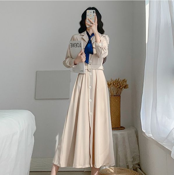 korea chic single breasted female autumn elegant notched collar long sleeve belted women dresses vestidos 210514, Black;gray
korea chic single breasted female autumn elegant notched collar long sleeve belted women dresses vestidos 210514, Black;gray