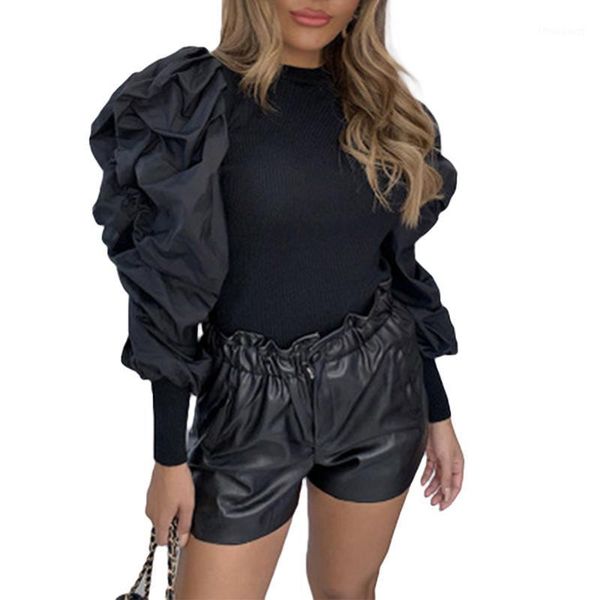 fashion womens long puff sleeve lantern crew neck splicing slim blouse shirts spring fall solid female office ladies women's blouses, White
fashion womens long puff sleeve lantern crew neck splicing slim blouse shirts spring fall solid female office ladies women's blouses, White
