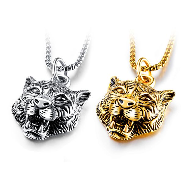 men's stainless steel pendant necklace animal domineering tiger biker with rolo chain, Silver
men's stainless steel pendant necklace animal domineering tiger biker with rolo chain, Silver