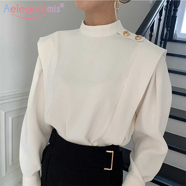 aelegantmis korea style chic button loose office lady blouse shirt women casual spring turtleneck female vintage ol 210607, White
aelegantmis korea style chic button loose office lady blouse shirt women casual spring turtleneck female vintage ol 210607, White