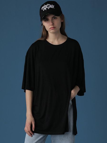 women's t-shirt black simple short sleeved t shirt round neck cotton loose summer split camisas de mujer clothing ef50ts, White
women's t-shirt black simple short sleeved t shirt round neck cotton loose summer split camisas de mujer clothing ef50ts, White