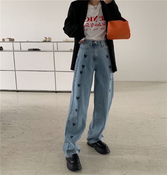jean korean fashion female vintage straight-line legged pants high waist oversize loose long heart jeans print jean, Blue
jean korean fashion female vintage straight-line legged pants high waist oversize loose long heart jeans print jean, Blue
