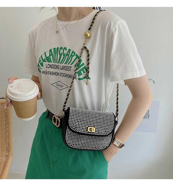 shoulder bags casual rhinestone handbag bag small 2021 diamond square women niche design messenger