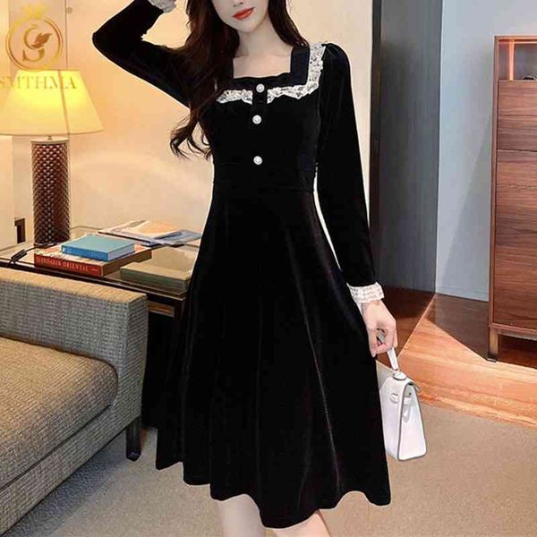 french retro elegant women dresses chic lace velvet patchwork sweet long sleeve autumn knee-length vestidos 210520, Black;gray
french retro elegant women dresses chic lace velvet patchwork sweet long sleeve autumn knee-length vestidos 210520, Black;gray