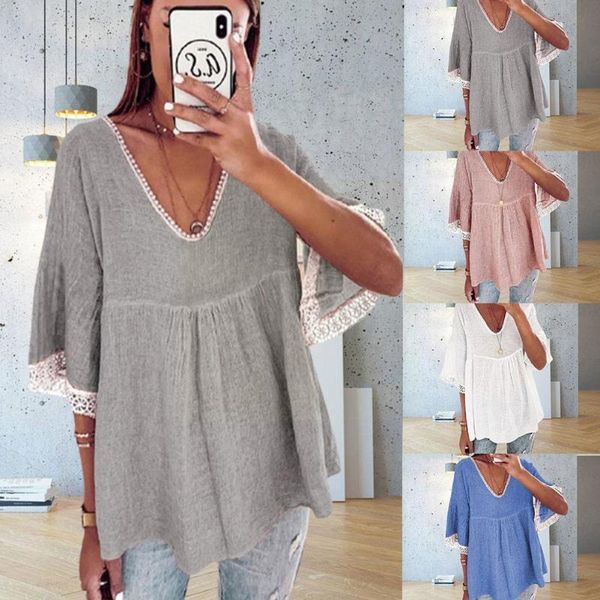 women's t-shirt women's color v-neck fashion loose macrame t summer half-sleeved pullover casual ladies shirts q9s0, White
women's t-shirt women's color v-neck fashion loose macrame t summer half-sleeved pullover casual ladies shirts q9s0, White