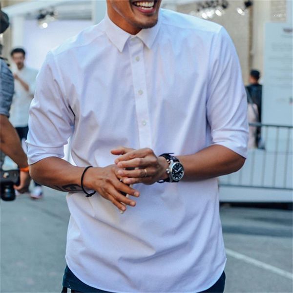 men's casual shirts five-point sleeves summer star with the same thin square collar mid-sleeve slim shirt, White;black
men's casual shirts five-point sleeves summer star with the same thin square collar mid-sleeve slim shirt, White;black