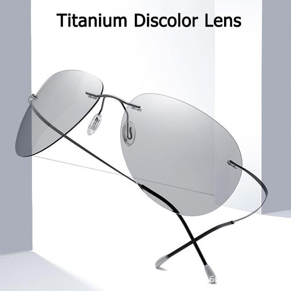 sunglasses men ultralight titanium polarized discolor lens rimless aviation style brand design sun glasses, White;black
sunglasses men ultralight titanium polarized discolor lens rimless aviation style brand design sun glasses, White;black