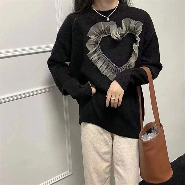sweater knit mesh love stitching lace women's autumn minority design feeling thin long sleeve fashion, White;black
sweater knit mesh love stitching lace women's autumn minority design feeling thin long sleeve fashion, White;black