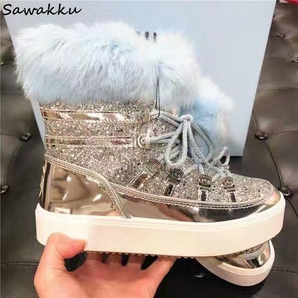 boots designer women flats winter shoes bling glitters warm fur snow lace up leather moon platform botas mujer silver, Black
boots designer women flats winter shoes bling glitters warm fur snow lace up leather moon platform botas mujer silver, Black