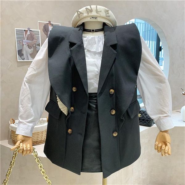 women's vests niche design clothing 2021 autumn mid-length sense suit vest temperament double-breasted waistcoat, Black;white
women's vests niche design clothing 2021 autumn mid-length sense suit vest temperament double-breasted waistcoat, Black;white