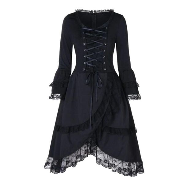 casual dresses medieval black dress for women vintage long sleeve lace up flounced layered halloween costume prom gothic vestidos, Black;gray
casual dresses medieval black dress for women vintage long sleeve lace up flounced layered halloween costume prom gothic vestidos, Black;gray