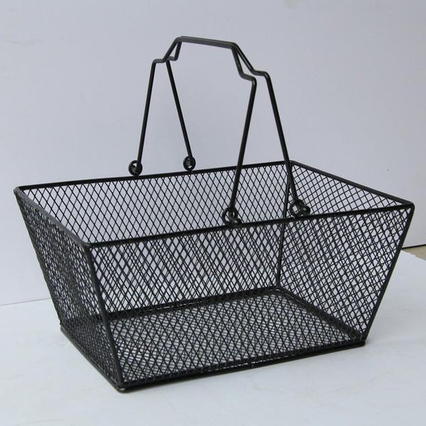

storage baskets 10pcs black cosmetics hollowed out design skep with handle iron wire mesh shopping basket