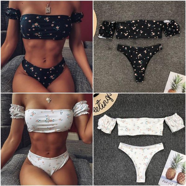 women's swimwear 2021 floral off shoulder bikini female swimsuit women two-pieces set mid waist bather bathing suit swim v1671, White;black
women's swimwear 2021 floral off shoulder bikini female swimsuit women two-pieces set mid waist bather bathing suit swim v1671, White;black