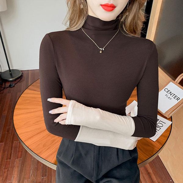 women's t-shirt european style brushed cotton turtleneck contrast color women long sleeve tees 2021, White
women's t-shirt european style brushed cotton turtleneck contrast color women long sleeve tees 2021, White