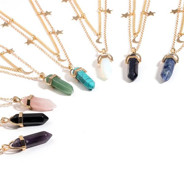 natural stones moon star necklace fashion double layer gold link chains women crystals quartz bullet hexagonal prism point healing pendant c, Silver
natural stones moon star necklace fashion double layer gold link chains women crystals quartz bullet hexagonal prism point healing pendant c, Silver