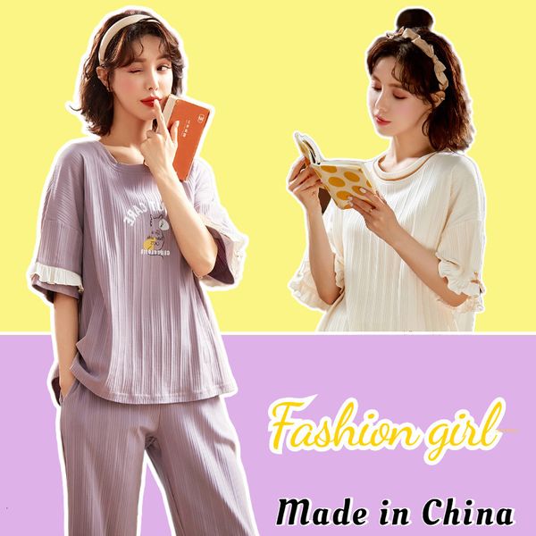 pajamas 2021 women's summer short sleeve capris korean version thin pure cotton lovely home suit, Black;red
pajamas 2021 women's summer short sleeve capris korean version thin pure cotton lovely home suit, Black;red