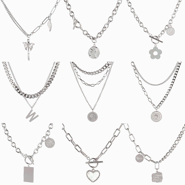 chains punk stainless steel necklace for women coin thick chain heart pendant choker necklaces multilayer jewelry, Silver
chains punk stainless steel necklace for women coin thick chain heart pendant choker necklaces multilayer jewelry, Silver