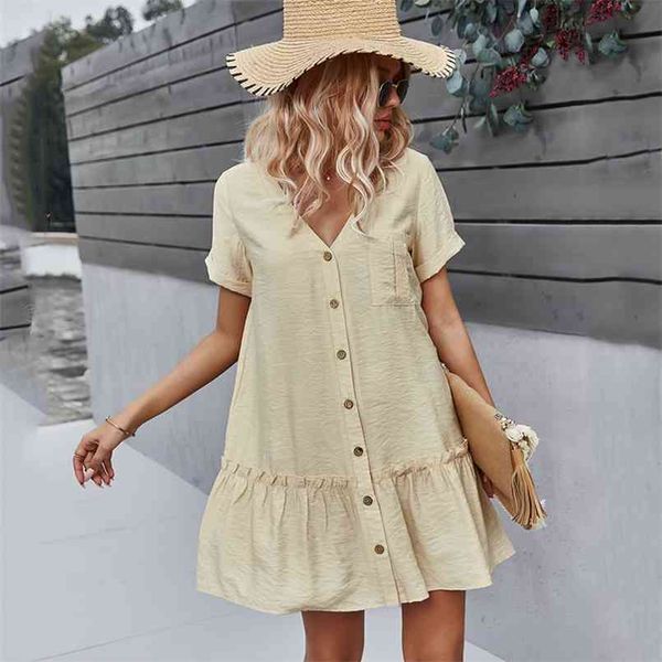 summer holiday beach pure color dress for womens short-sleeved cotton button dress solid vintage mini vestidos 210508, Black;gray
summer holiday beach pure color dress for womens short-sleeved cotton button dress solid vintage mini vestidos 210508, Black;gray