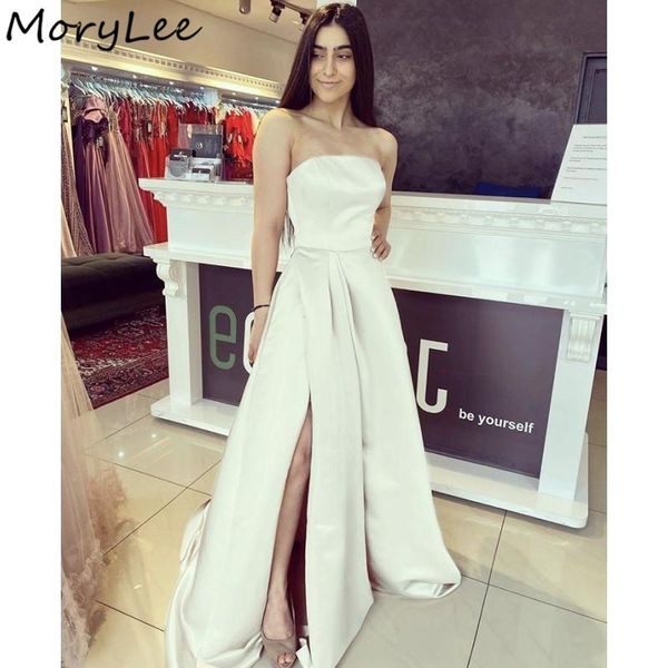 prom dresses strapsless a-line sweep train side slit satin pleated vestidos de fiesta noche party, White;black
prom dresses strapsless a-line sweep train side slit satin pleated vestidos de fiesta noche party, White;black