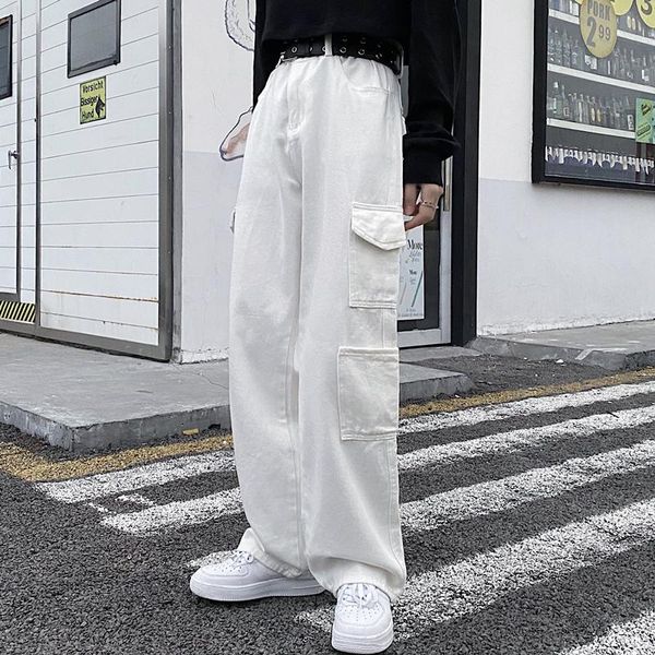 men's jeans retro washed white and women's wide cargo large pocket casual pant loose straight leg, Blue
men's jeans retro washed white and women's wide cargo large pocket casual pant loose straight leg, Blue