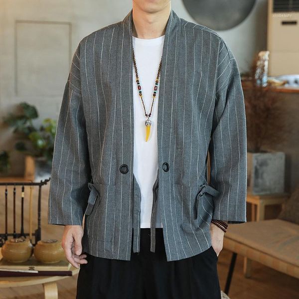 men's jackets autumn chinese style cotton linen coat loose kimono cardigan men stripe outerwear jacket coats m-5xl, Black;brown
men's jackets autumn chinese style cotton linen coat loose kimono cardigan men stripe outerwear jacket coats m-5xl, Black;brown