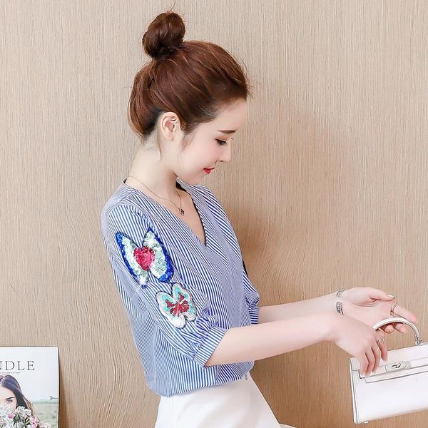 women's blouses & shirts summer women half sleeve flowers embroidered shirt womens streetwear clothing femme blusas striped blouse 2021, White
women's blouses & shirts summer women half sleeve flowers embroidered shirt womens streetwear clothing femme blusas striped blouse 2021, White