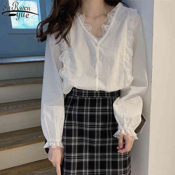 women cotton shirts casual vintage v-neck korean elegant long sleeve lace shirt with blouse blusas 10913 210427, White
women cotton shirts casual vintage v-neck korean elegant long sleeve lace shirt with blouse blusas 10913 210427, White