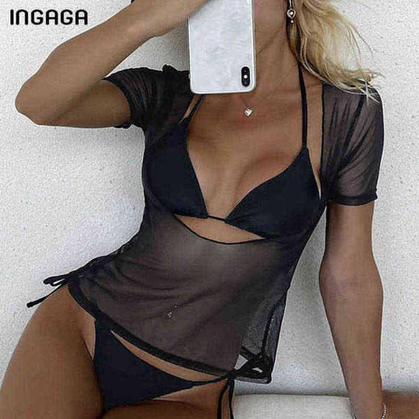 swimsuit black women's swimwear 3 piece swimsuit short sleeve bathing suits mesh woman clothes halter summer beachwear, White;black
swimsuit black women's swimwear 3 piece swimsuit short sleeve bathing suits mesh woman clothes halter summer beachwear, White;black