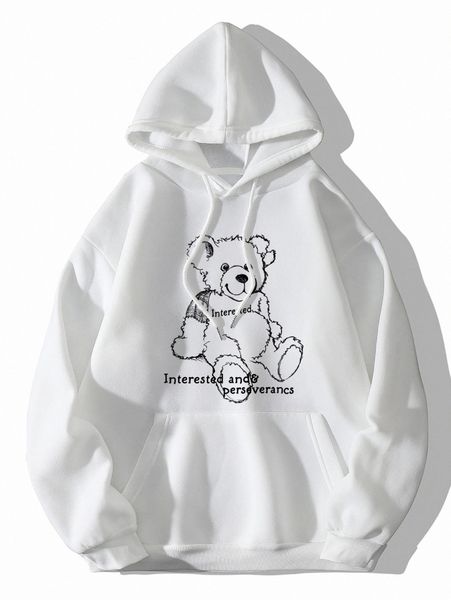 bear and letter graphic kangaroo pocket drawstring thermal hoodie j6zi#, White;black
bear and letter graphic kangaroo pocket drawstring thermal hoodie j6zi#, White;black