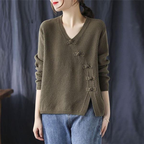 women's sweaters literary retro pullover knitting autumn oblique placket buckle sweater loose asymmetry women jumper0597, White;black
women's sweaters literary retro pullover knitting autumn oblique placket buckle sweater loose asymmetry women jumper0597, White;black