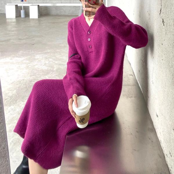 casual dresses korean fashion elegant knitwear dress v-neck long sleeve solid sweater robe autumn 2021 single breasted vestidos, Black;gray
casual dresses korean fashion elegant knitwear dress v-neck long sleeve solid sweater robe autumn 2021 single breasted vestidos, Black;gray