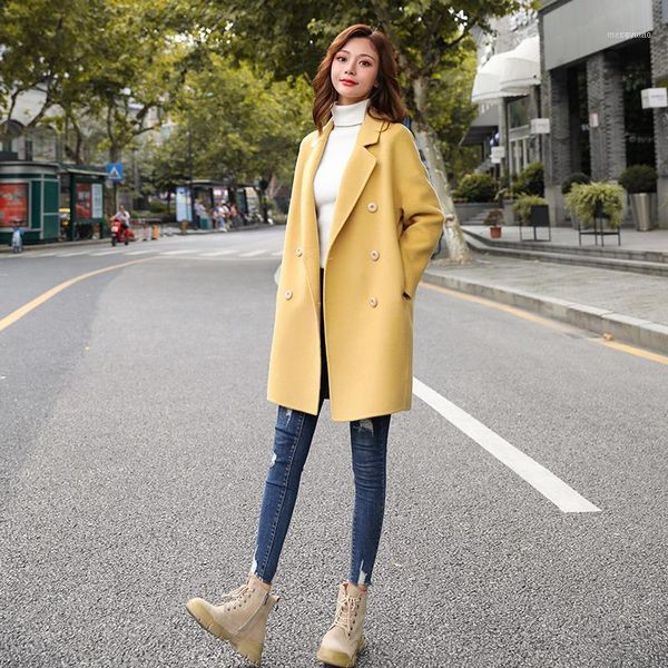 women's wool & blends yellow woolen coat mid-length korean 2021 autumn winter double-breasted pocket button female q3481, Black
women's wool & blends yellow woolen coat mid-length korean 2021 autumn winter double-breasted pocket button female q3481, Black
