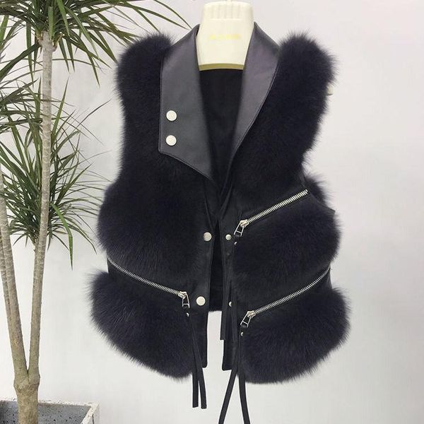 women's fur & faux 2021 autumn winter sleeveless coats female short patchwork pu leather vest ladies jackets r405, Black
women's fur & faux 2021 autumn winter sleeveless coats female short patchwork pu leather vest ladies jackets r405, Black